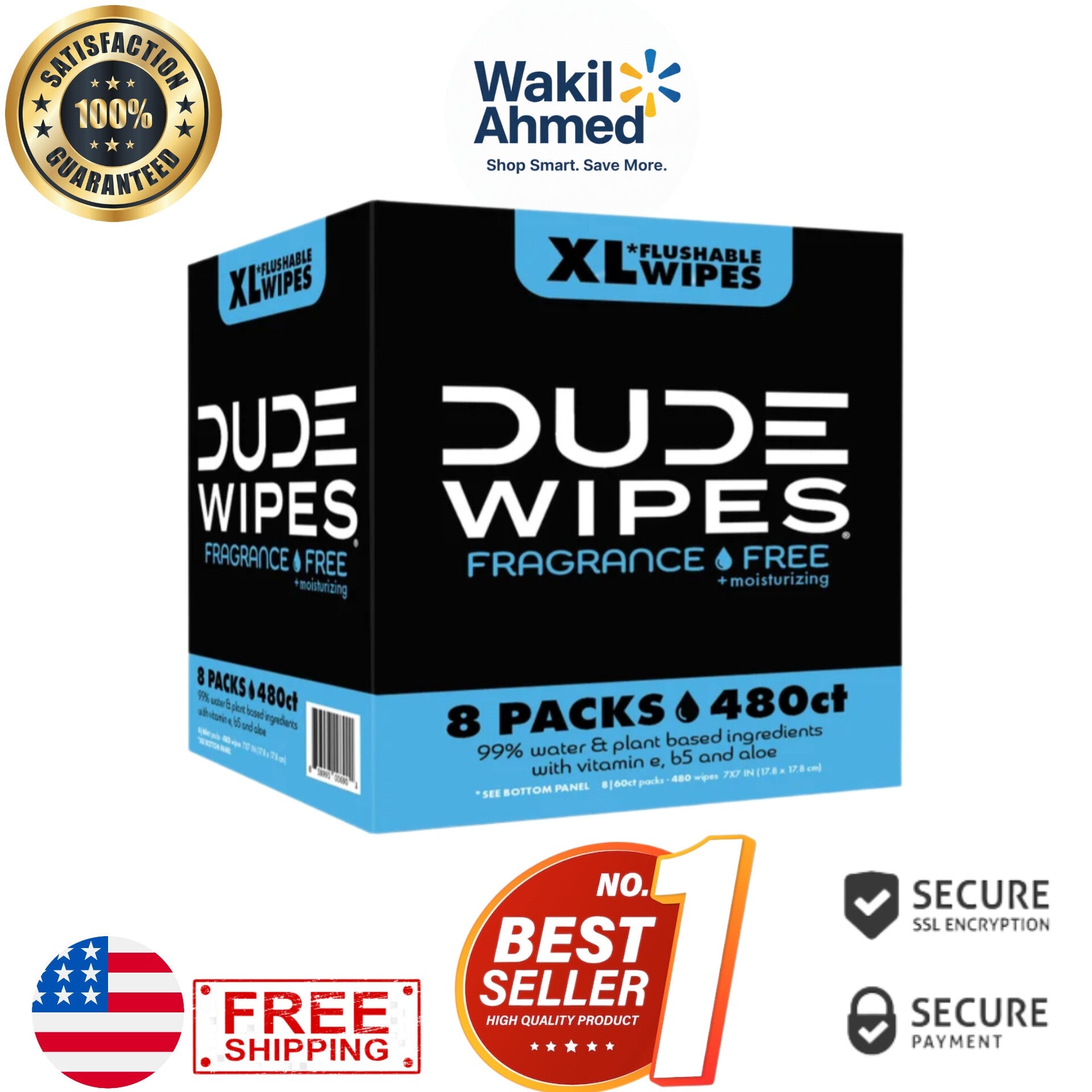 DUDE Wipes XL Flushable Wipes 400ct & 480ct Unscented
